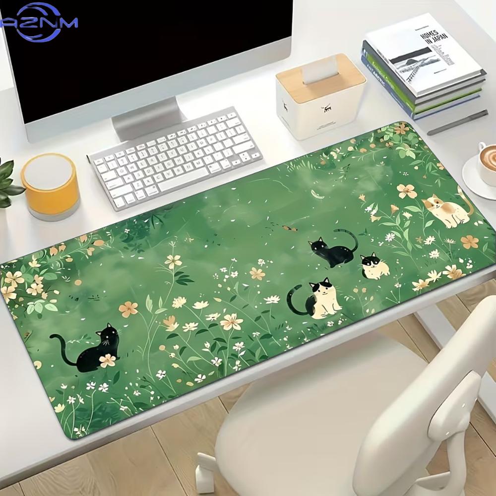 Desk Setup Gaming And Work - แผ่นรองเมาส์เกมมิ่งขนาดใหญ่ลายแมวน่ารัก พร้อมฐานยางกันลื่น สำหรับโต๊ะทำงานและแล็ปท็อป