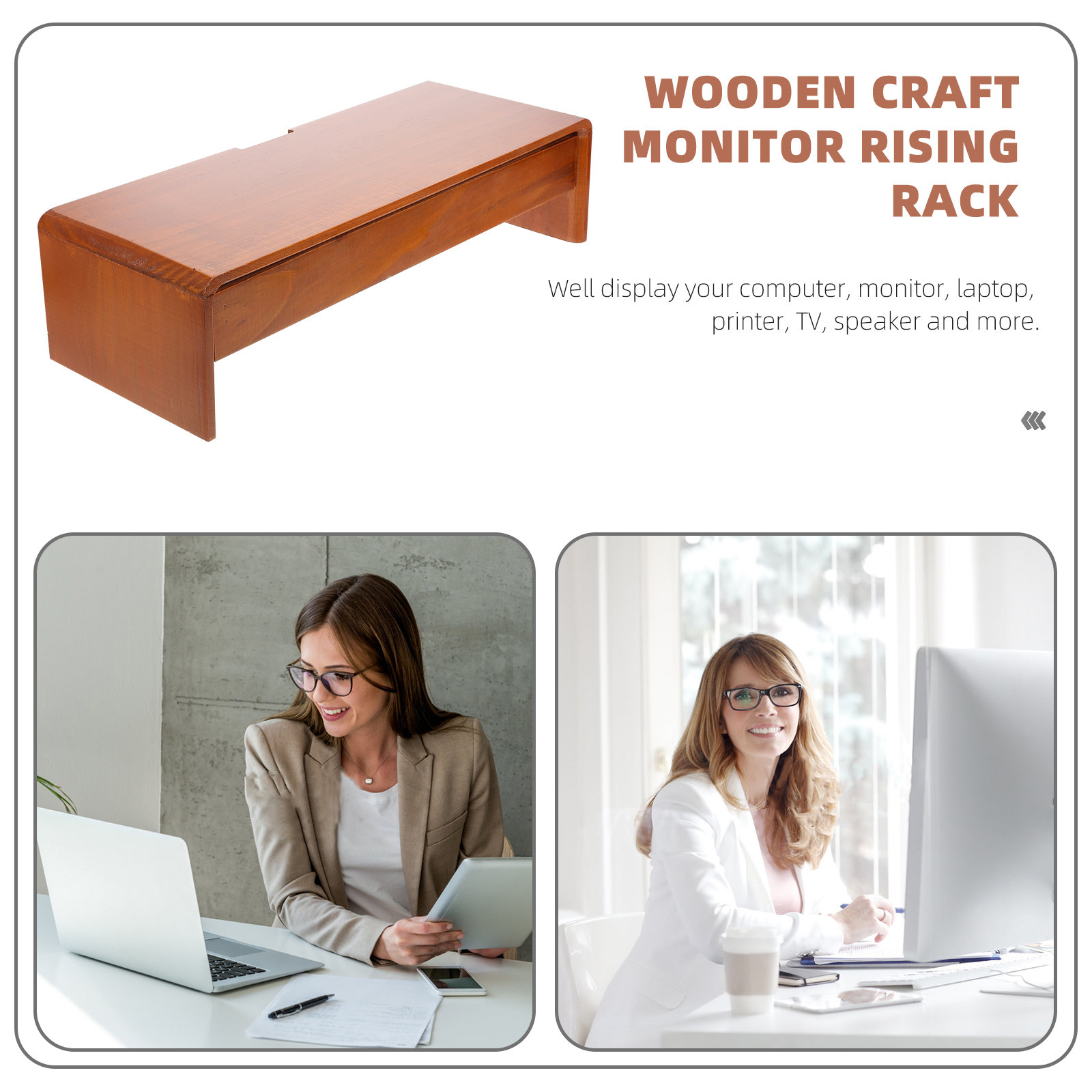 Monitor Riser Wood - ขาตั้งยกสูงสำหรับคอมพิวเตอร์ 1 ชิ้น ชั้นวางจอภาพไม้แข็งแรง ทนทาน พื้นผิวเรียบ