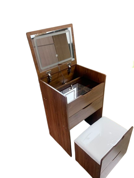 Desk Setup In Small Bedroom - (วอลนัท) โต๊ะเครื่องแป้ง 3 in 1 พร้อมกระจกแบบพับได้,