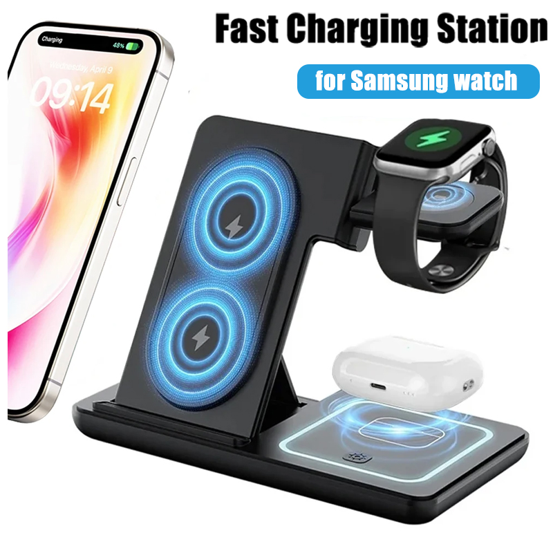 Desk Setup Apple - แท่นชาร์จไร้สายแบบพับได้ 3 in 1 สำหรับ Samsung