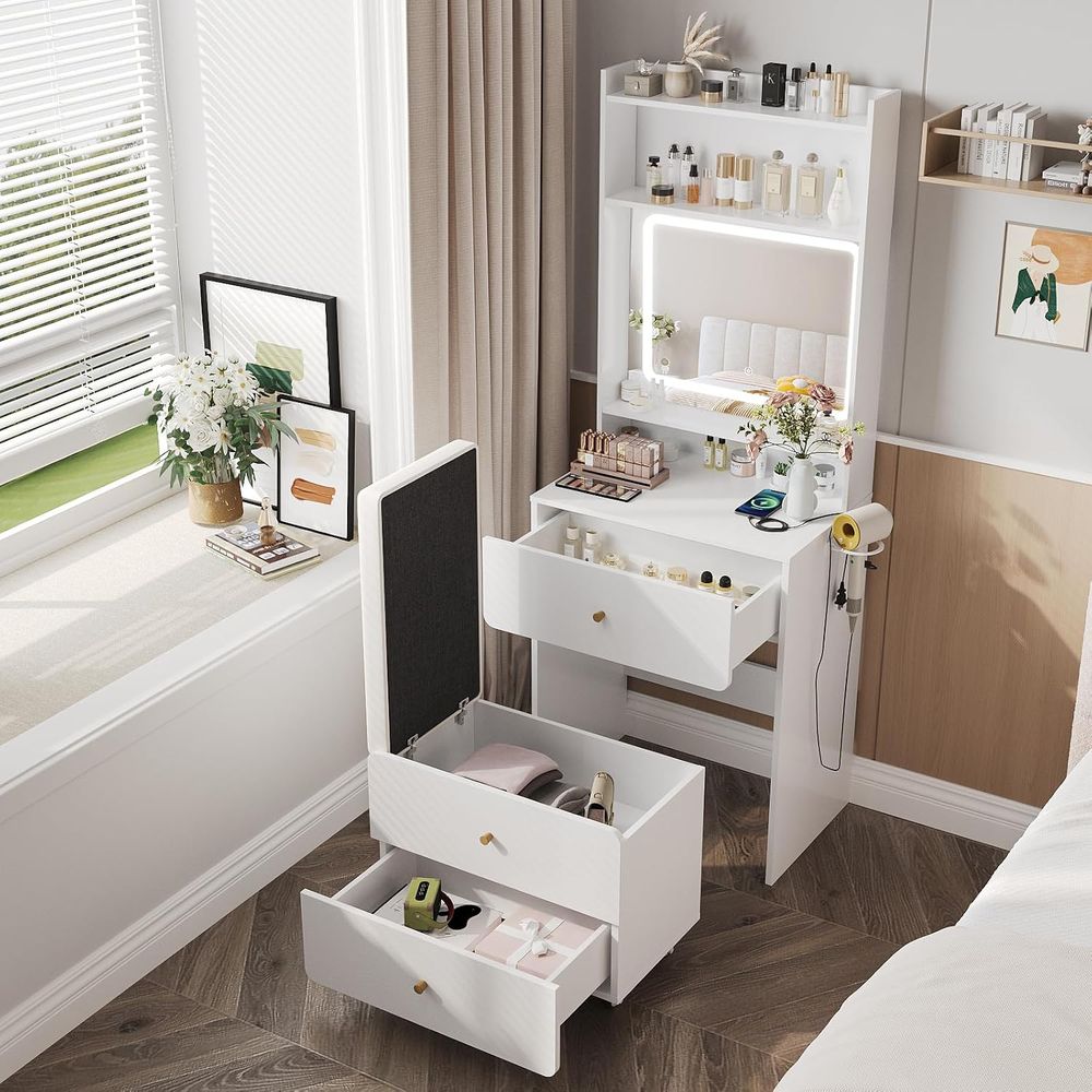 Desk Setup In Small Bedroom - โต๊ะเครื่องแป้งพร้อมกระจกและไฟ, โต๊ะเครื่องแป้งขนาดเล็กพร้อมเก้าอี้เก็บของ | ชุดโต๊ะเครื่องแป้งสีขาวพร้อมที่นั่ง