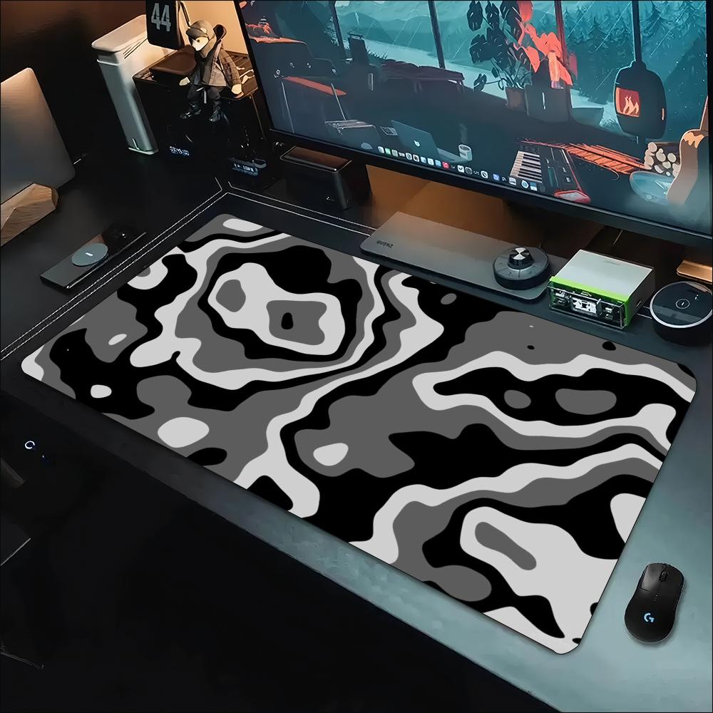 แผ่นรองโต๊ะสีเทาขาวลายหมุนวนพร - Work Desk Home Setup บทวิจารณ์และราคา